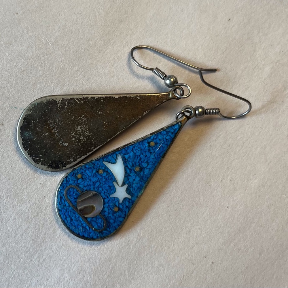 Mystical Blue Stars Moon & Stars Abalone Mother of Pearl Earrings